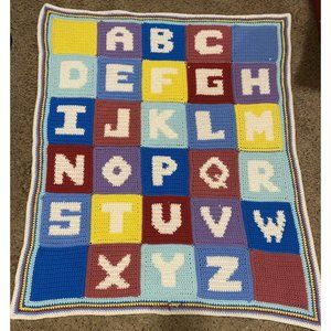 Handmade Alphabet ABC Baby Blanket Afghan Throw Crochet 40x 46”